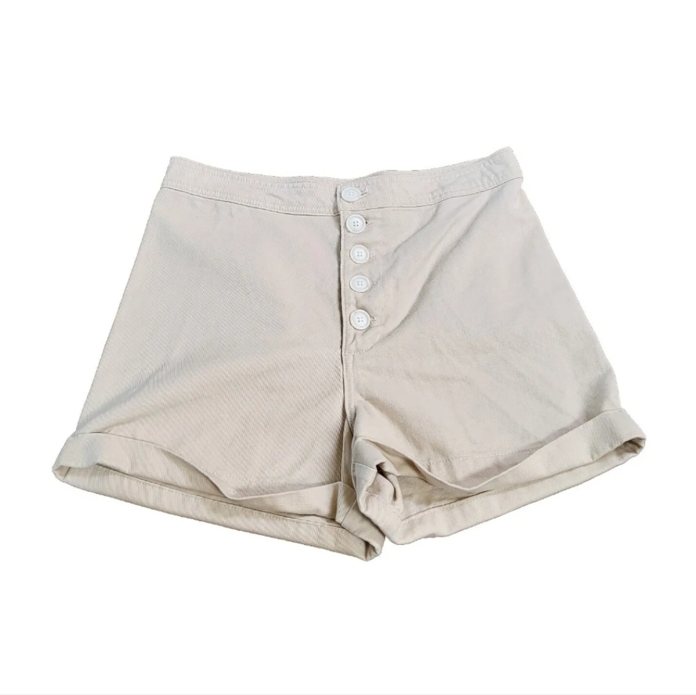 EVERY Womens Shorts Button Fly Hi waisted Cuffed Size 12 cream 3" Inseam Mom